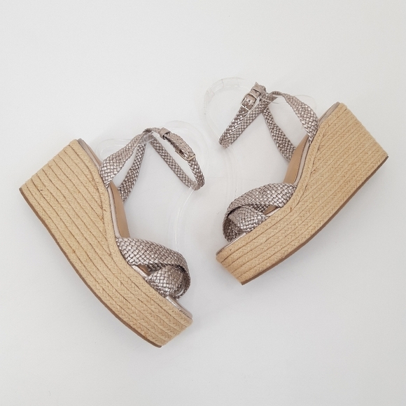 Anthropologie | Woven Strap Wedge Raffia Heels, Sandals in Champagne - Picture 8 of 12